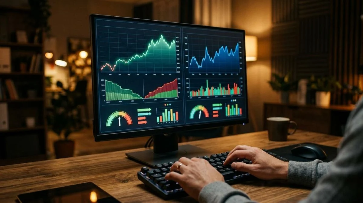 Pantalla de computadora mostrando dos paneles de cotización bursátil comparando precios de colocación y precios de mercado en tiempo real